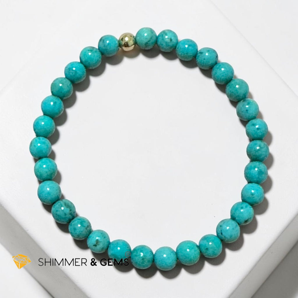 Natural Hubei Turquoise 6mm Bracelet with 14k gold filled bead (AAAAA Grade) Premium