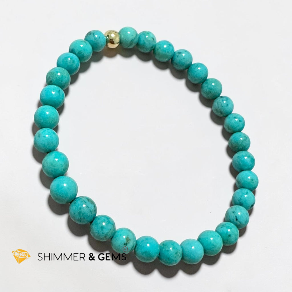Natural Hubei Turquoise 6mm Bracelet with 14k gold filled bead (AAAAA Grade) Premium