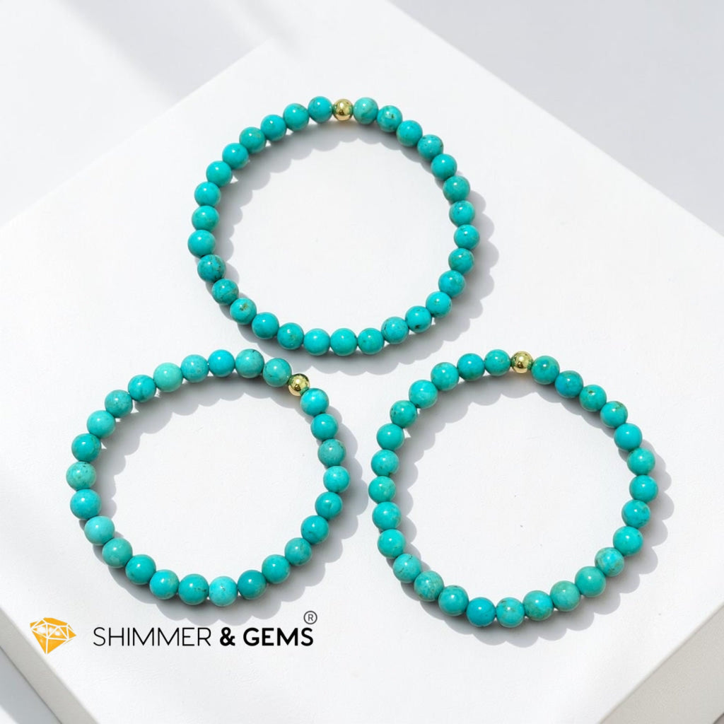 Natural Hubei Turquoise 6mm Bracelet with 14k gold filled bead (AAAAA Grade) Premium