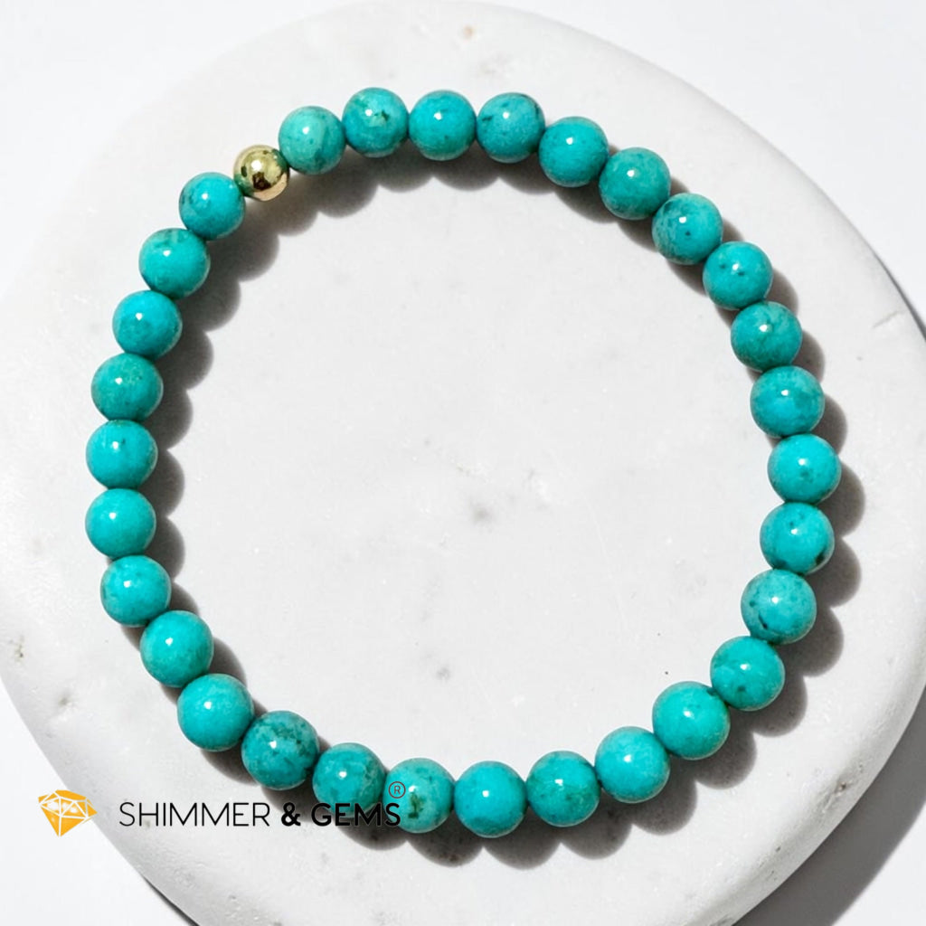 Natural Hubei Turquoise 6mm Bracelet with 14k gold filled bead (AAAAA Grade) Premium