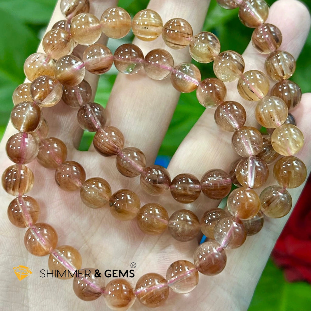 Natural Pink Rutilated Quartz 8mm Bracelet (Very Rare)