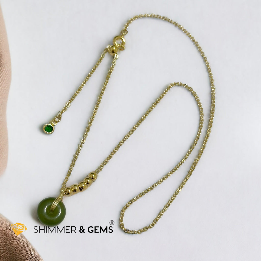 Nephrite Jade Donut Pendant with 14k gold filled chain necklace (Canada)