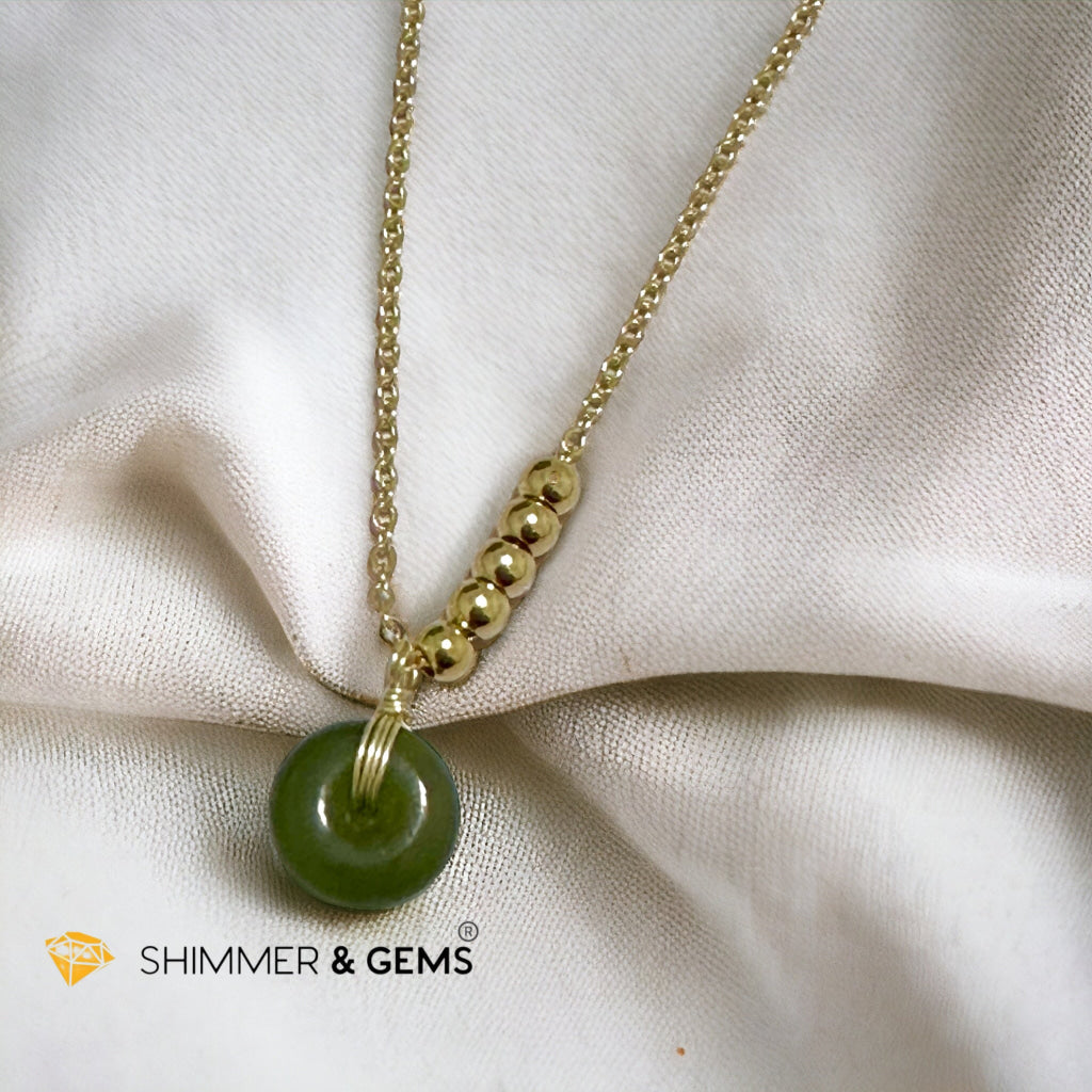 Nephrite Jade Donut Pendant with 14k gold filled chain necklace (Canada)