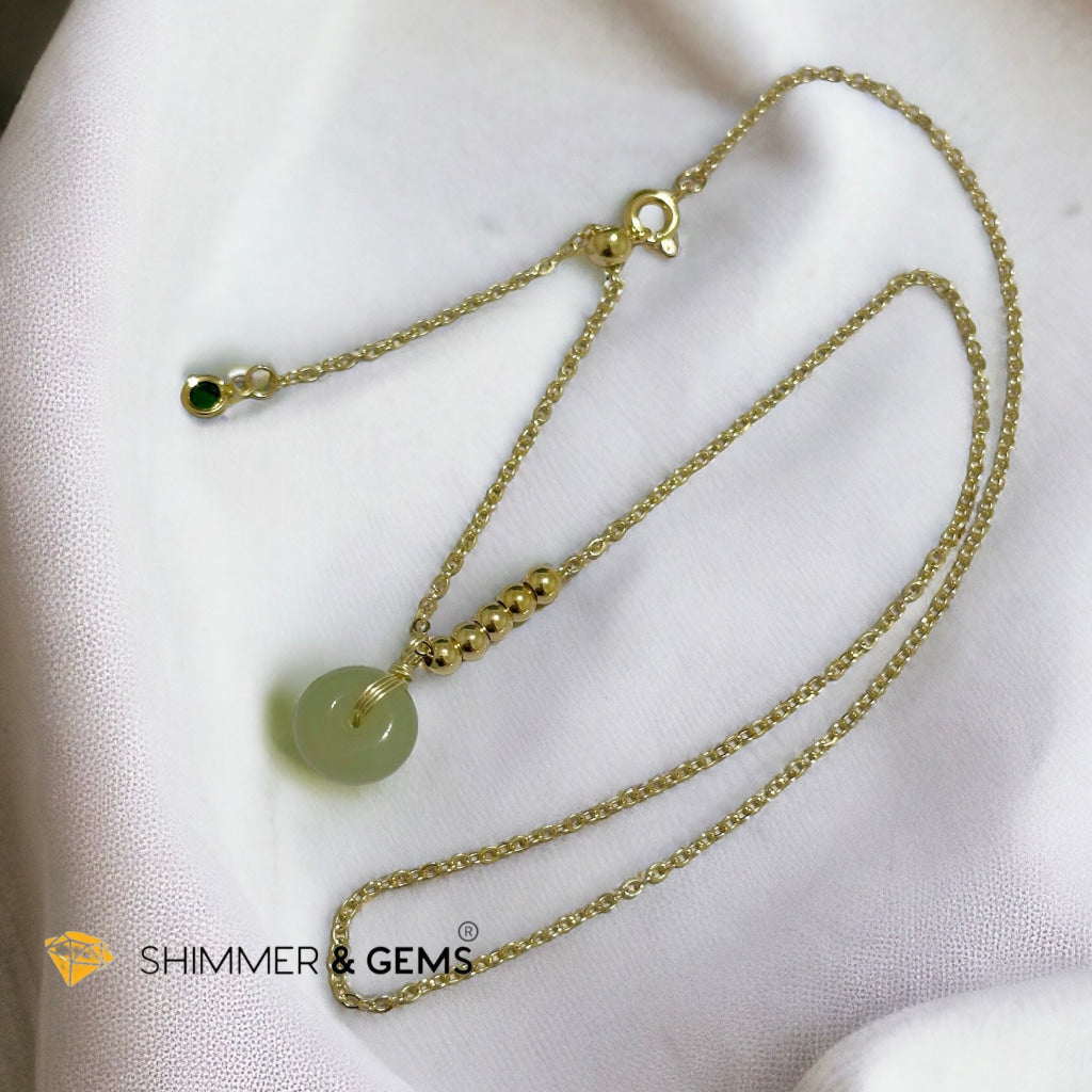 Nephrite Jade Donut Pendant with 14k gold filled chain necklace (Canada)
