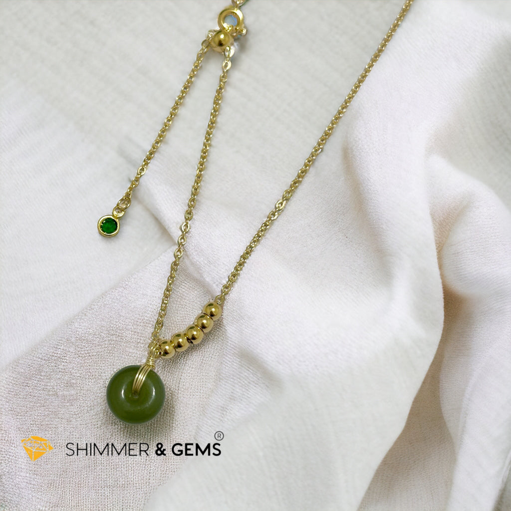 Nephrite Jade Donut Pendant with 14k gold filled chain necklace (Canada)