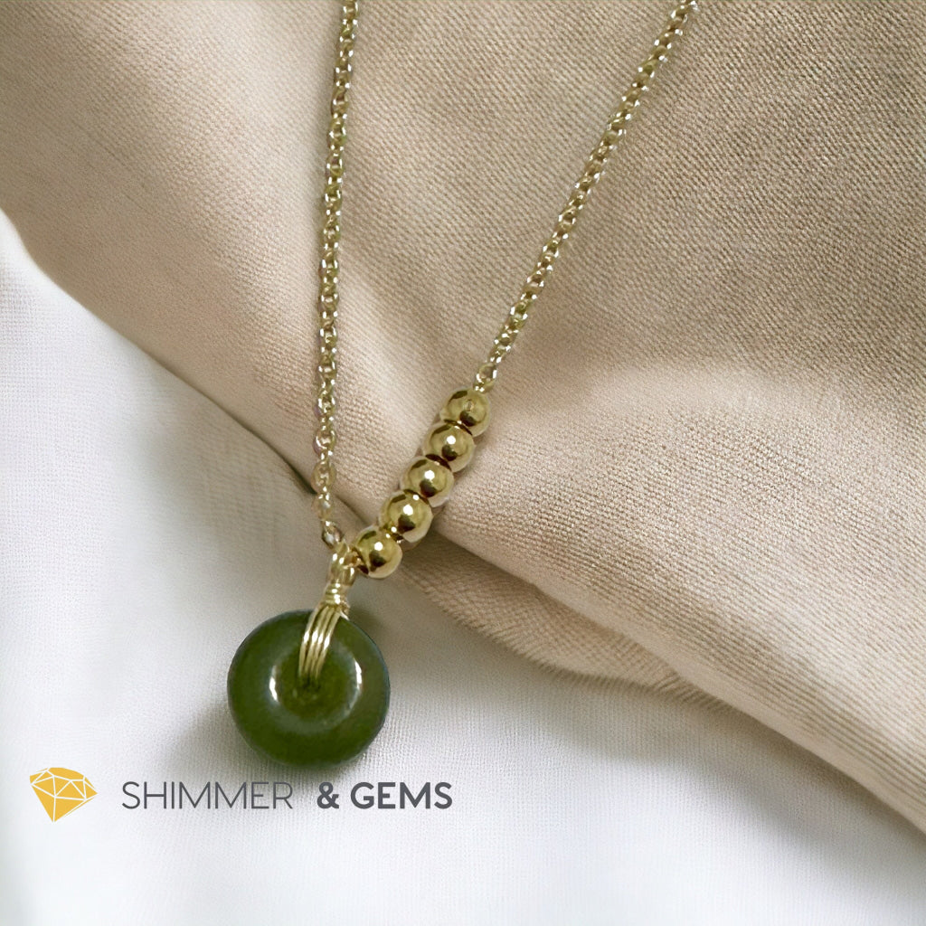Nephrite Jade Donut Pendant with 14k gold filled chain necklace (Canada)