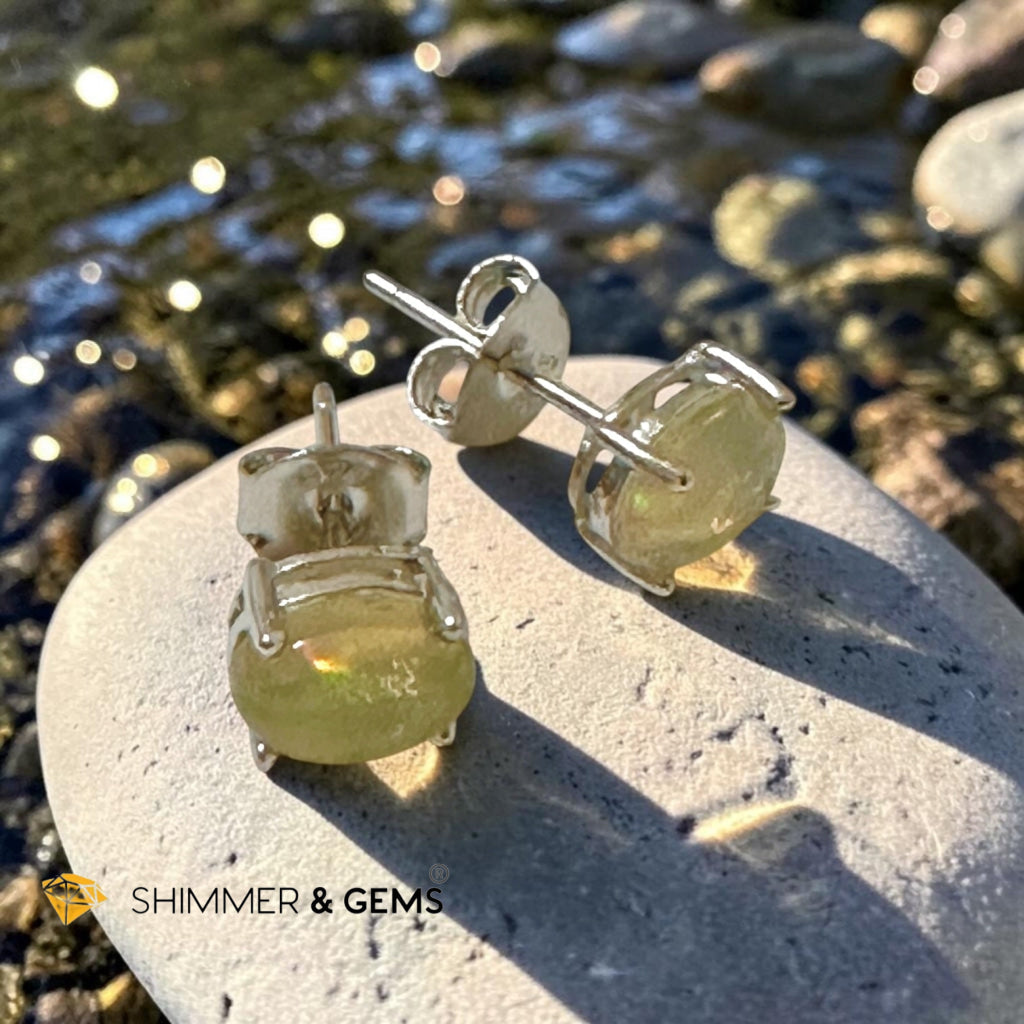 Opal 6×8mm Oval 925 Silver Earrings