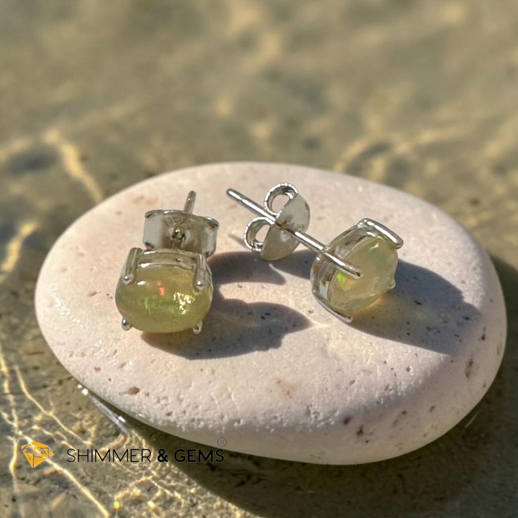 Opal 6×8mm Oval 925 Silver Earrings