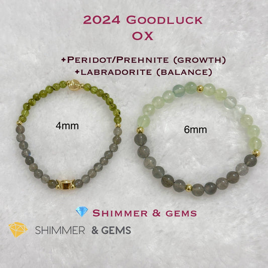 Ox Animal Zodiac 2024 Goodluck Bracelet (Peridot/ Prehnite & Labradorite) Feng Shui