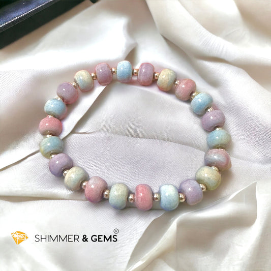 Pastel Alashan Agate 8x6mm Rondelle Bracelet (Wealth Magnet)