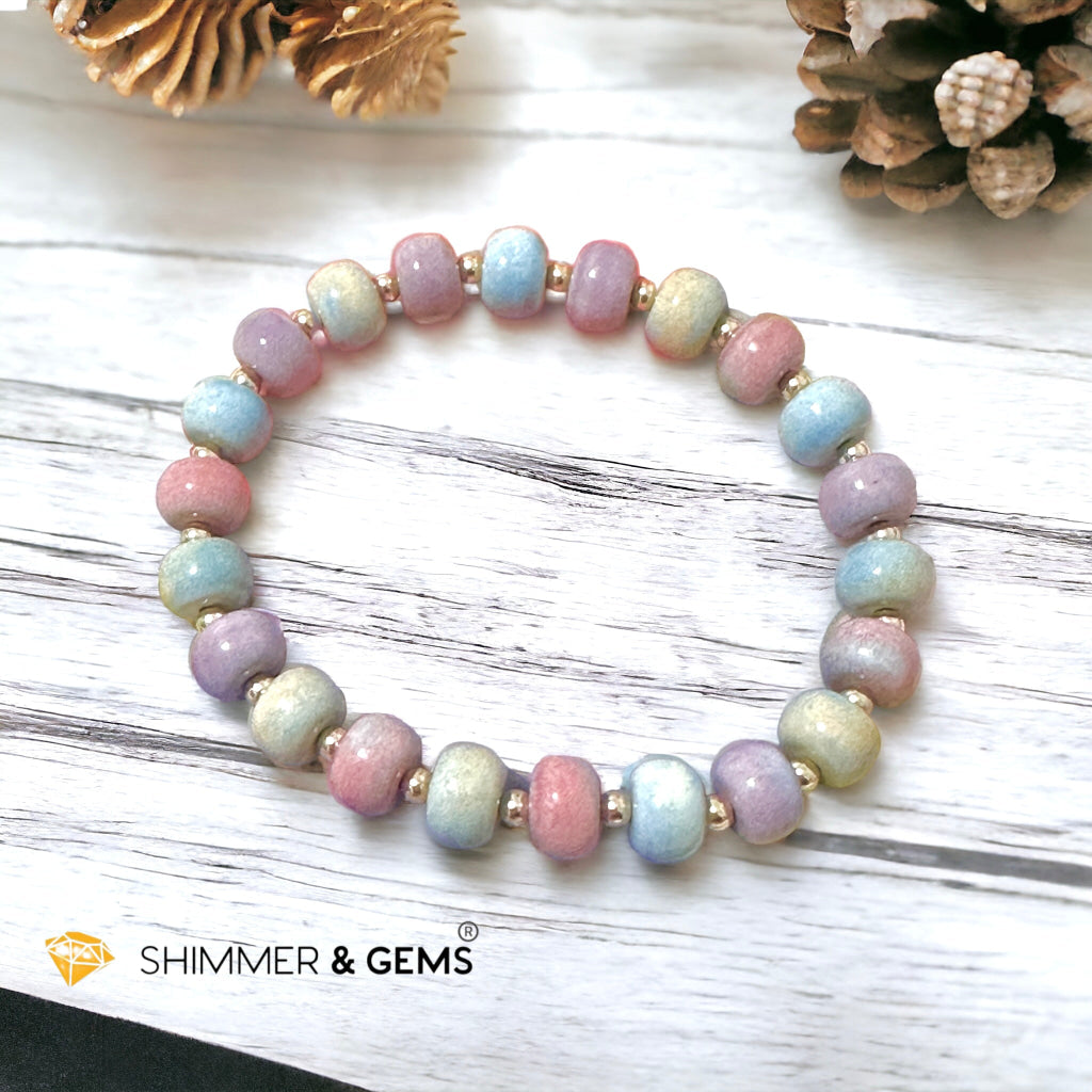 Pastel Alashan Agate 8x6mm Rondelle Bracelet (Wealth Magnet)