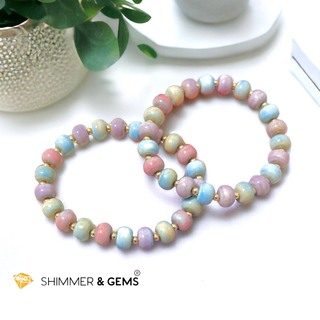 Pastel Alashan Agate 8x6mm Rondelle Bracelet (Wealth Magnet)