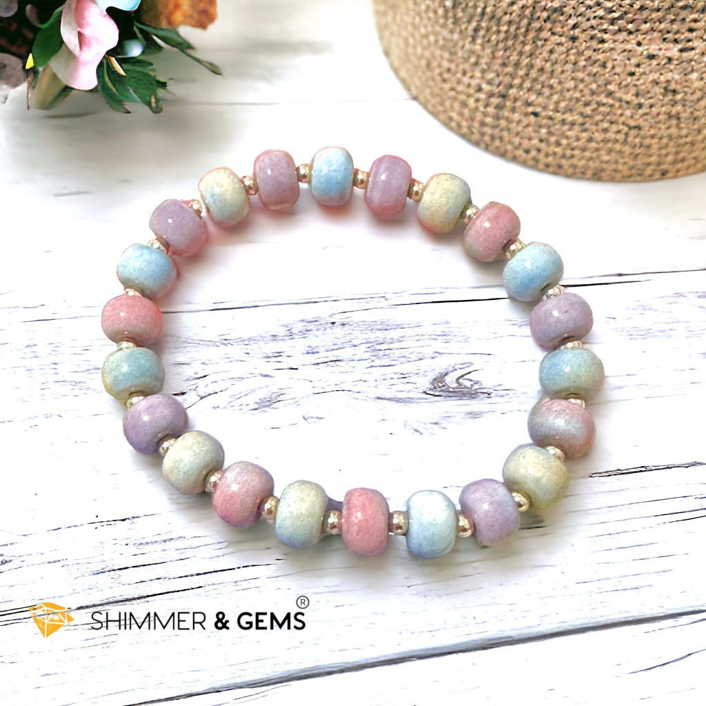 Pastel Alashan Agate 8x6mm Rondelle Bracelet (Wealth Magnet)