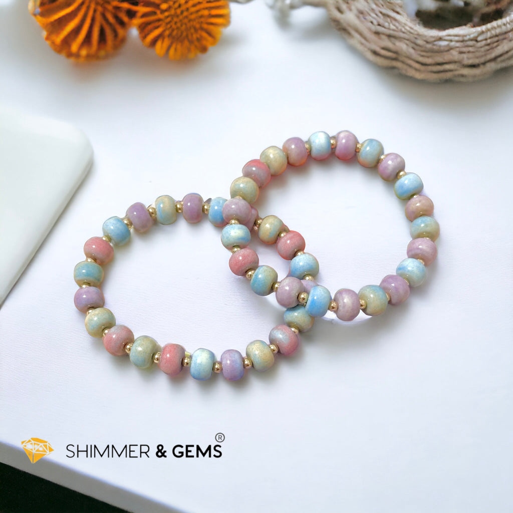 Pastel Alashan Agate 8x6mm Rondelle Bracelet (Wealth Magnet)