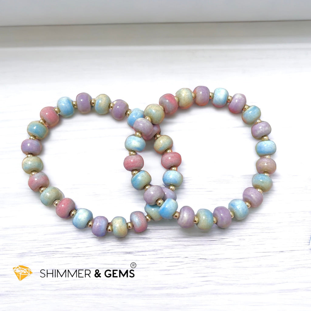 Pastel Alashan Agate 8x6mm Rondelle Bracelet (Wealth Magnet)