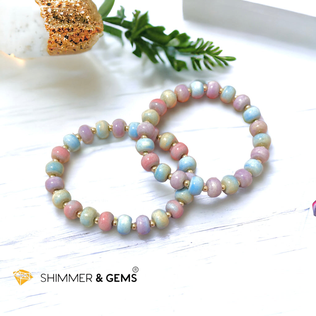 Pastel Alashan Agate 8x6mm Rondelle Bracelet (Wealth Magnet)