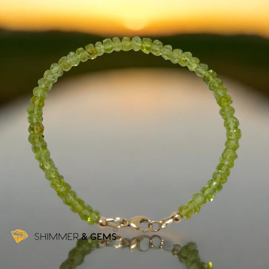 Peridot 3x5mm Rondelle Bracelet 14k gold filled clasp AAA Grade (Money Magnet)