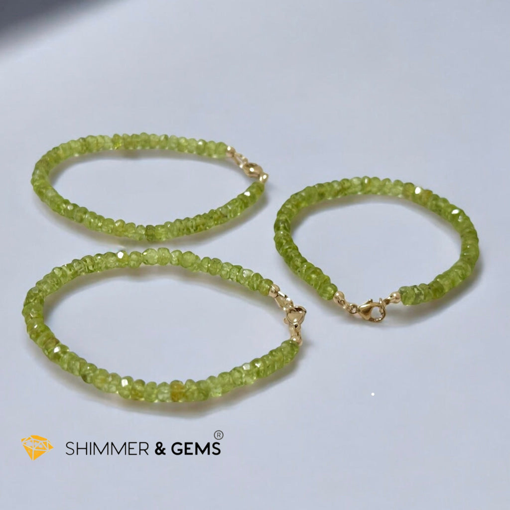Peridot 3x5mm Rondelle Bracelet 14k gold filled clasp AAA Grade (Money Magnet)