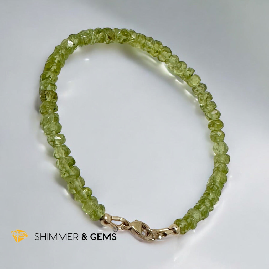 Peridot 3x5mm Rondelle Bracelet 14k gold filled clasp AAA Grade (Money Magnet)