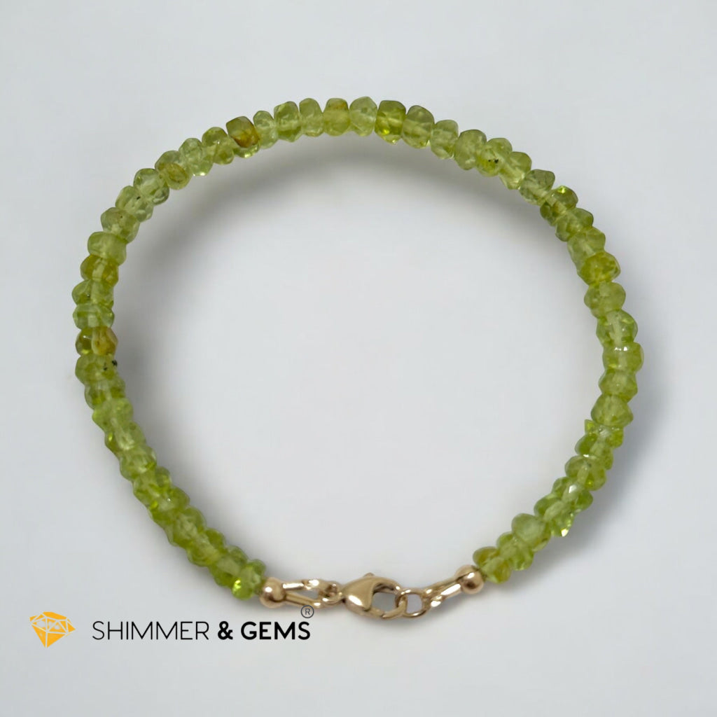 Peridot 3x5mm Rondelle Bracelet 14k gold filled clasp AAA Grade (Money Magnet)
