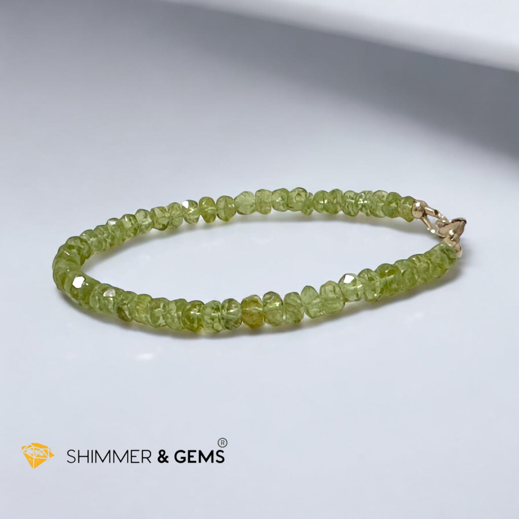Peridot 3x5mm Rondelle Bracelet 14k gold filled clasp AAA Grade (Money Magnet)