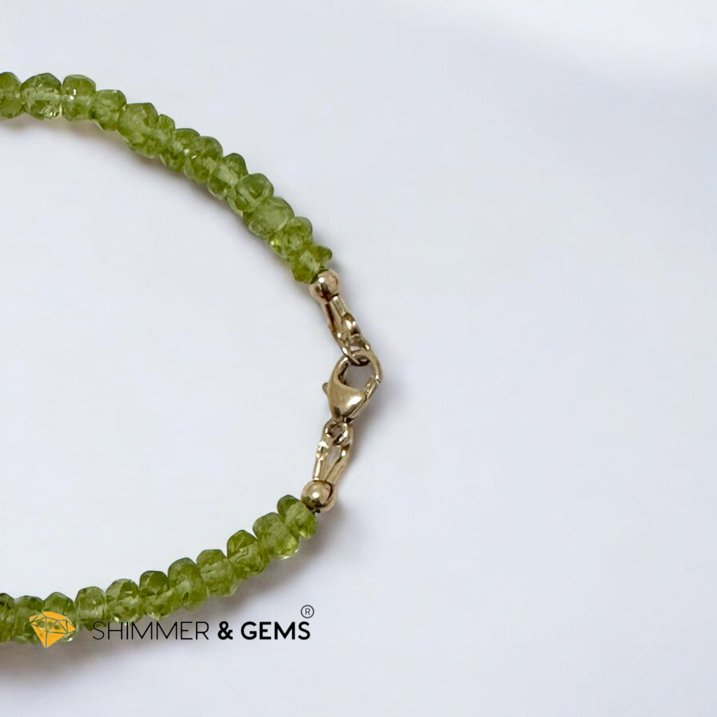Peridot 3x5mm Rondelle Bracelet 14k gold filled clasp AAA Grade (Money Magnet)