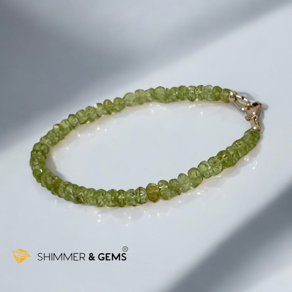 Peridot 3x5mm Rondelle Bracelet 14k gold filled clasp AAA Grade (Money Magnet)