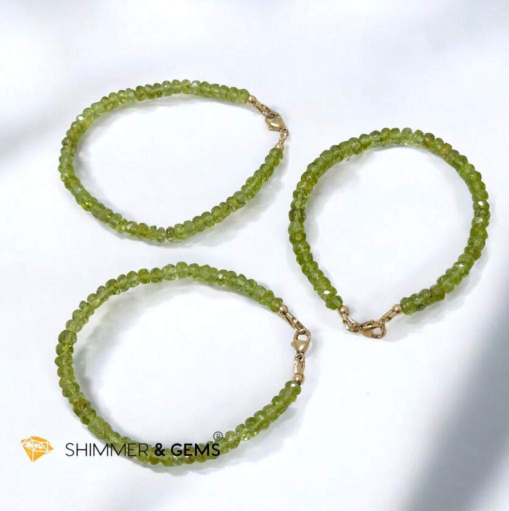 Peridot 3x5mm Rondelle Bracelet 14k gold filled clasp AAA Grade (Money Magnet)