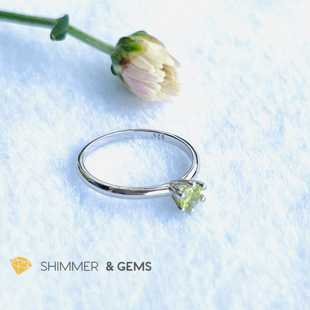 Peridot 4Mm Blooming Flower 925 Silver Ring (Money Magnet) Us 6 Rings