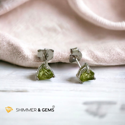 Peridot 5mm Heart 925 Silver Stud Earrings (Money Magnet)