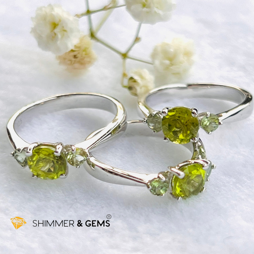 Peridot 6Mm With 3Mm Tourmaline 925 Silver Rings (Money Magnet)