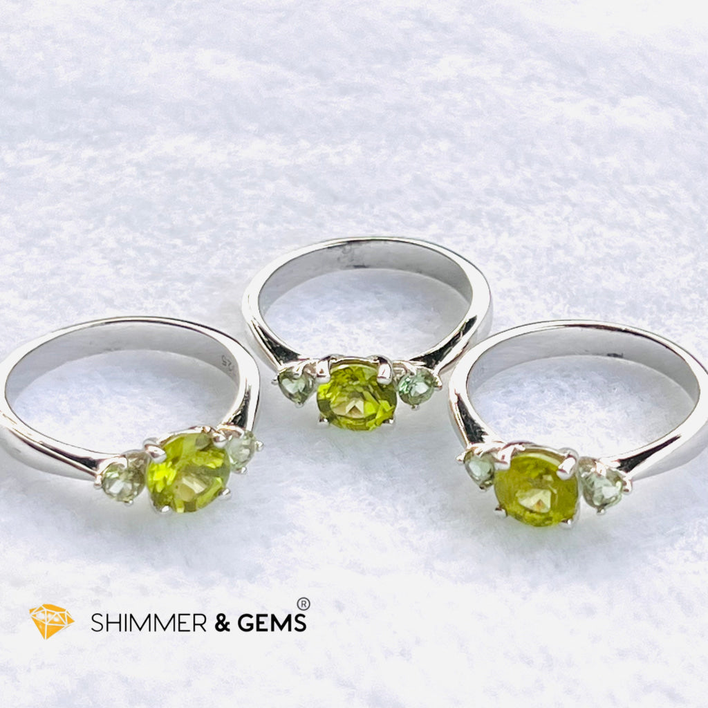 Peridot 6Mm With 3Mm Tourmaline 925 Silver Rings (Money Magnet)