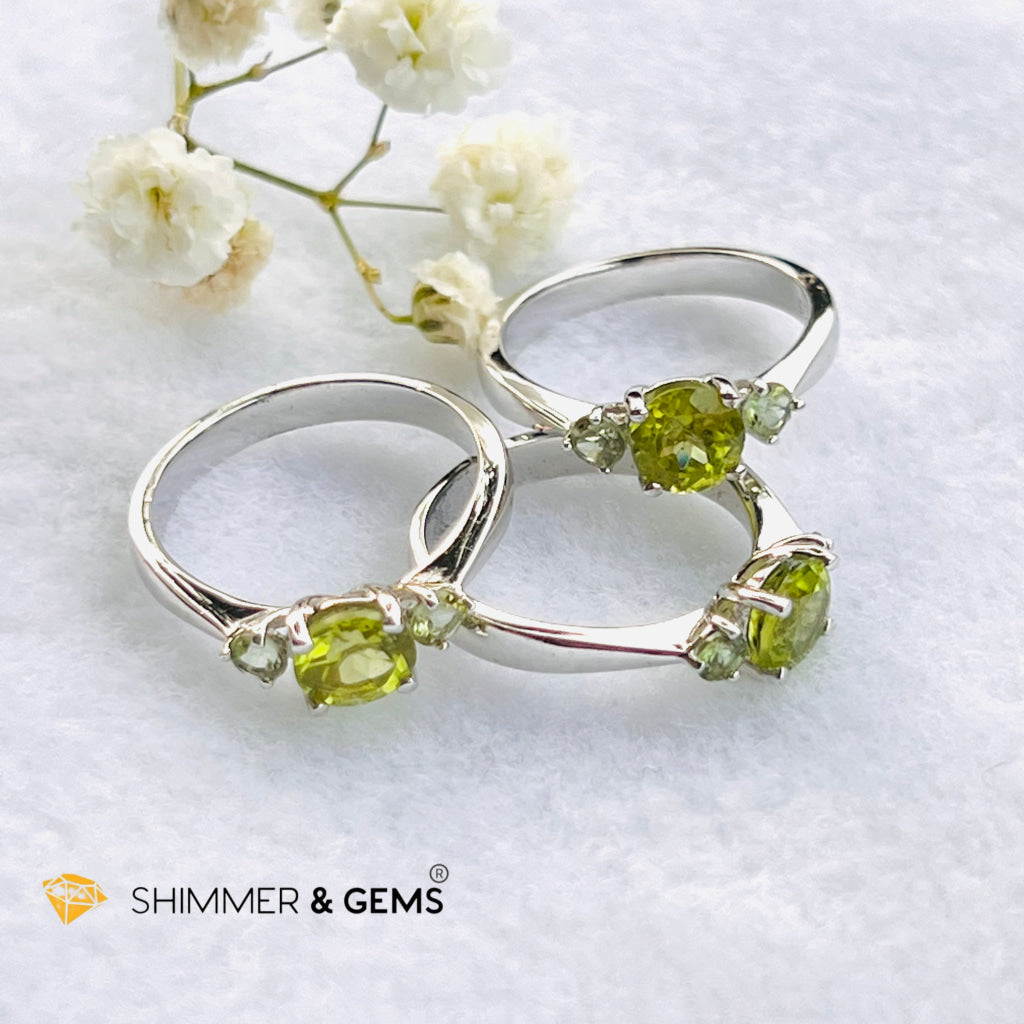 Peridot 6Mm With 3Mm Tourmaline 925 Silver Rings (Money Magnet)