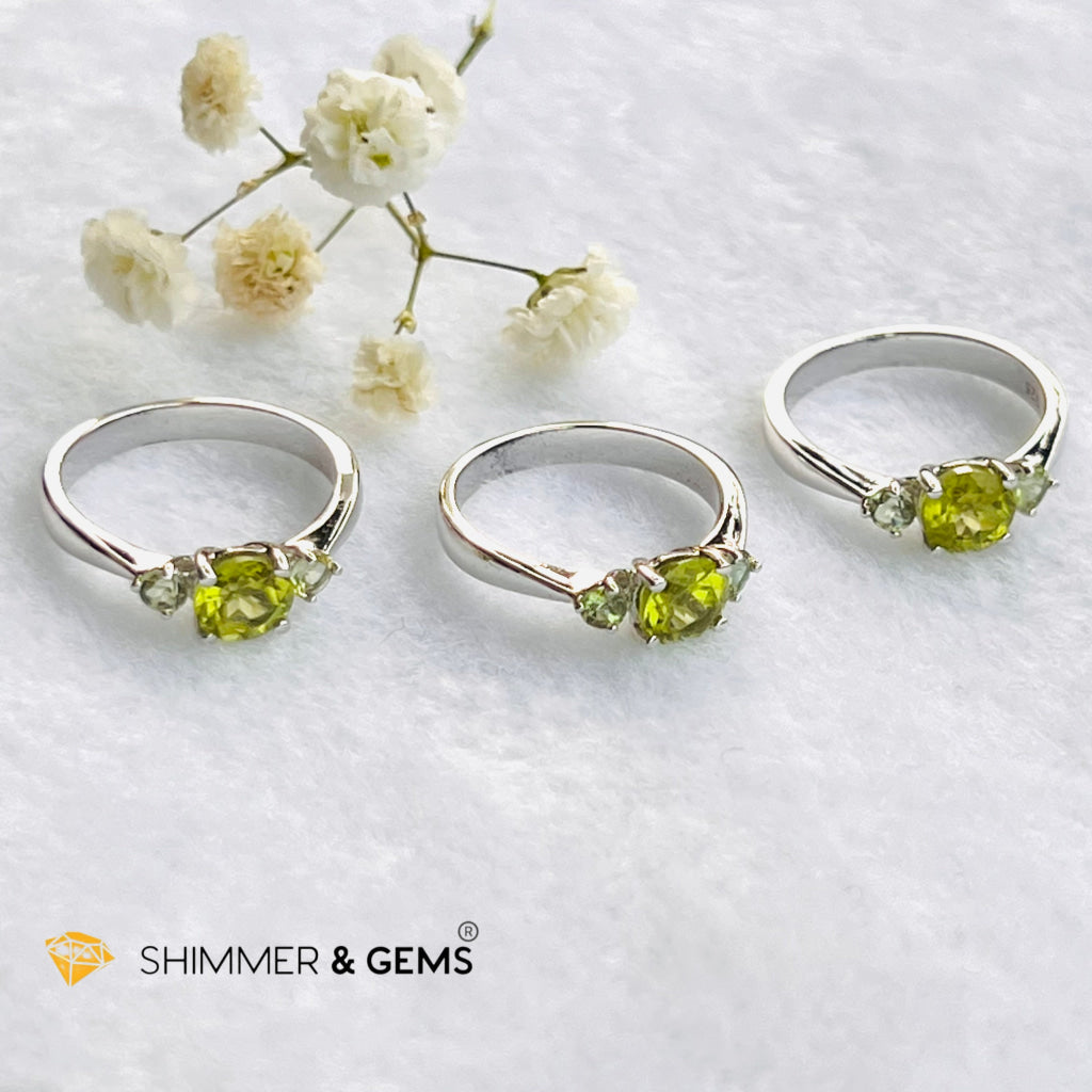 Peridot 6Mm With 3Mm Tourmaline 925 Silver Rings (Money Magnet)