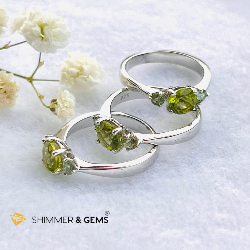 Peridot 6Mm With 3Mm Tourmaline 925 Silver Rings (Money Magnet)