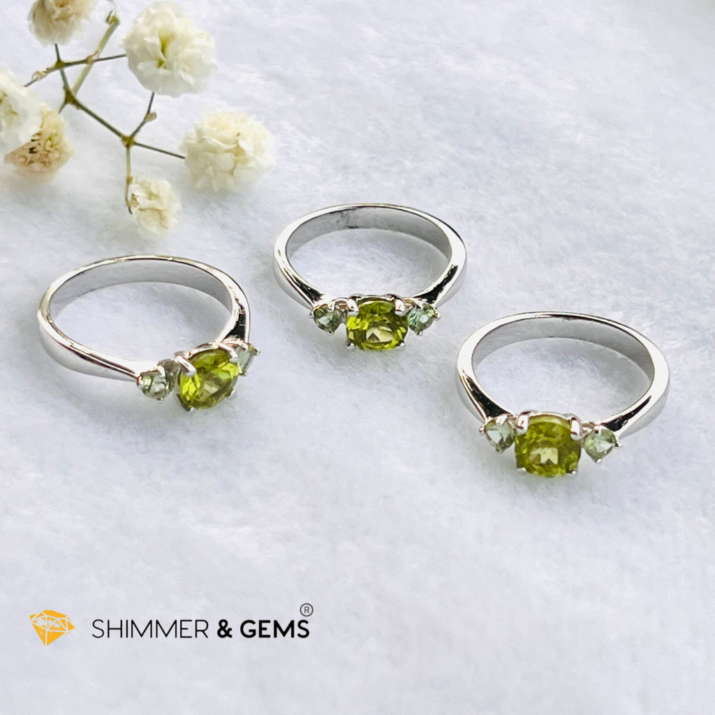 Peridot 6Mm With 3Mm Tourmaline 925 Silver Rings (Money Magnet)