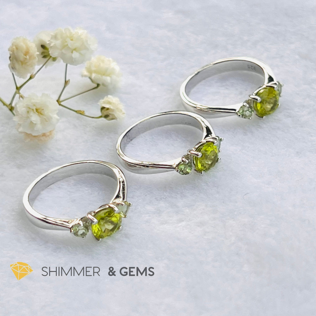 Peridot 6Mm With 3Mm Tourmaline 925 Silver Rings (Money Magnet)