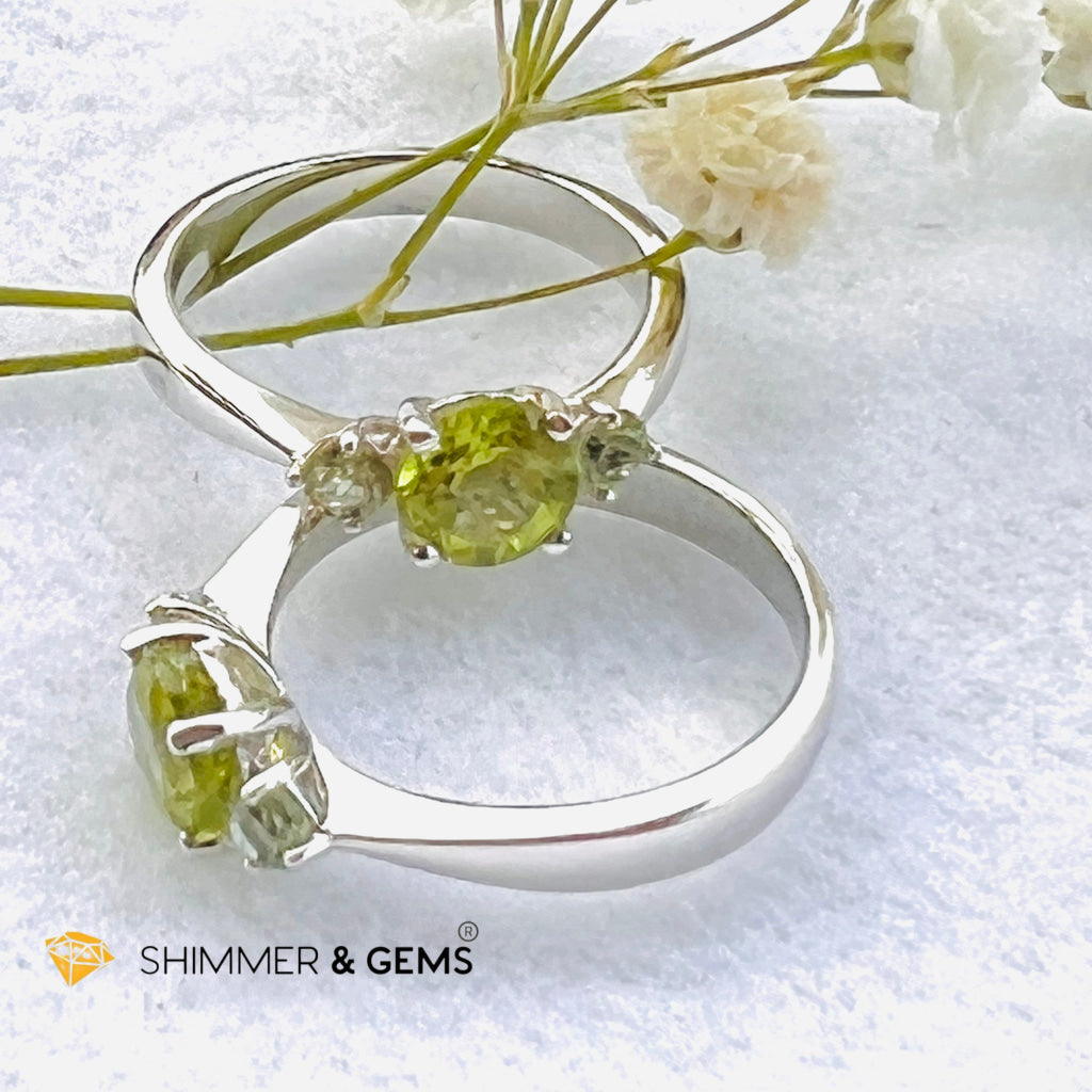 Peridot 6Mm With 3Mm Tourmaline 925 Silver Rings (Money Magnet)