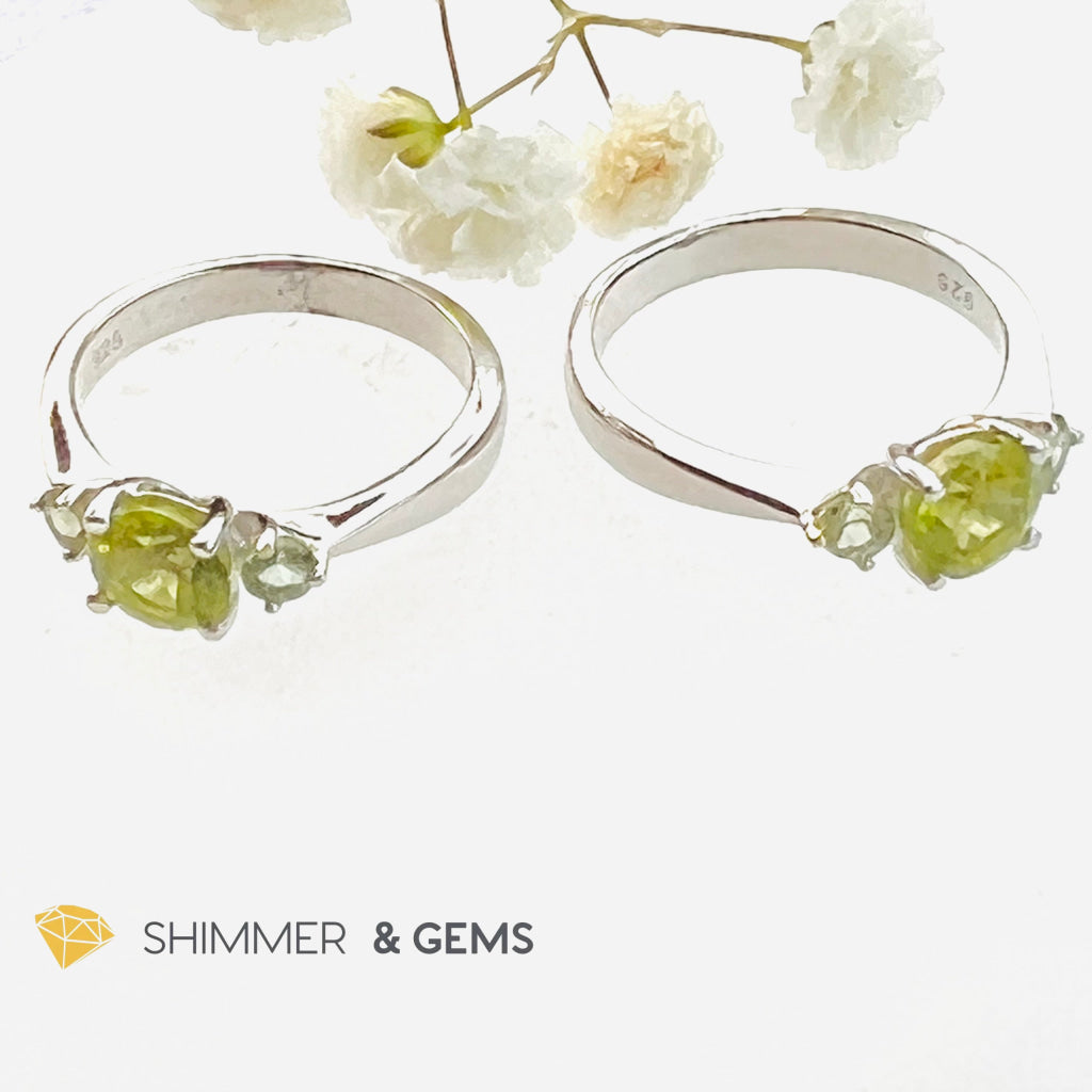 Peridot 6Mm With 3Mm Tourmaline 925 Silver Rings (Money Magnet)