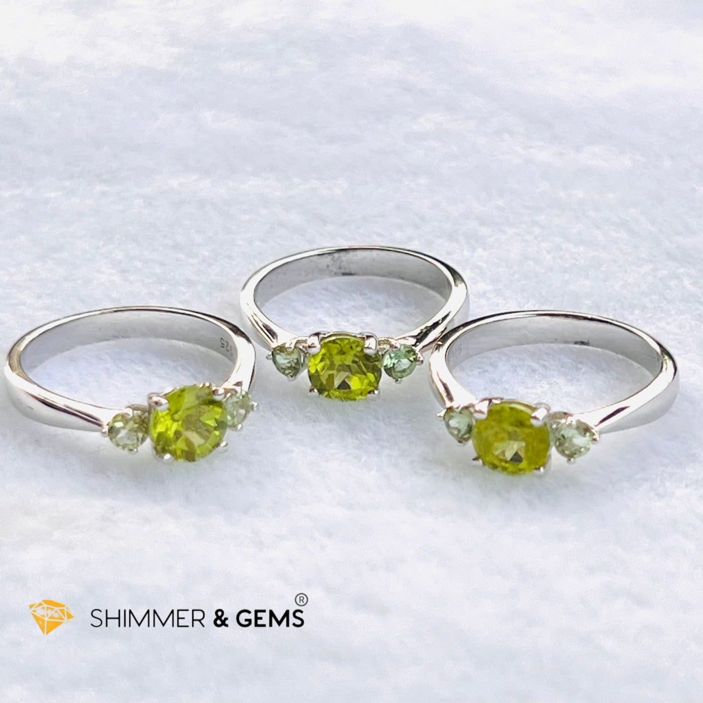 Peridot 6Mm With 3Mm Tourmaline 925 Silver Rings (Money Magnet)