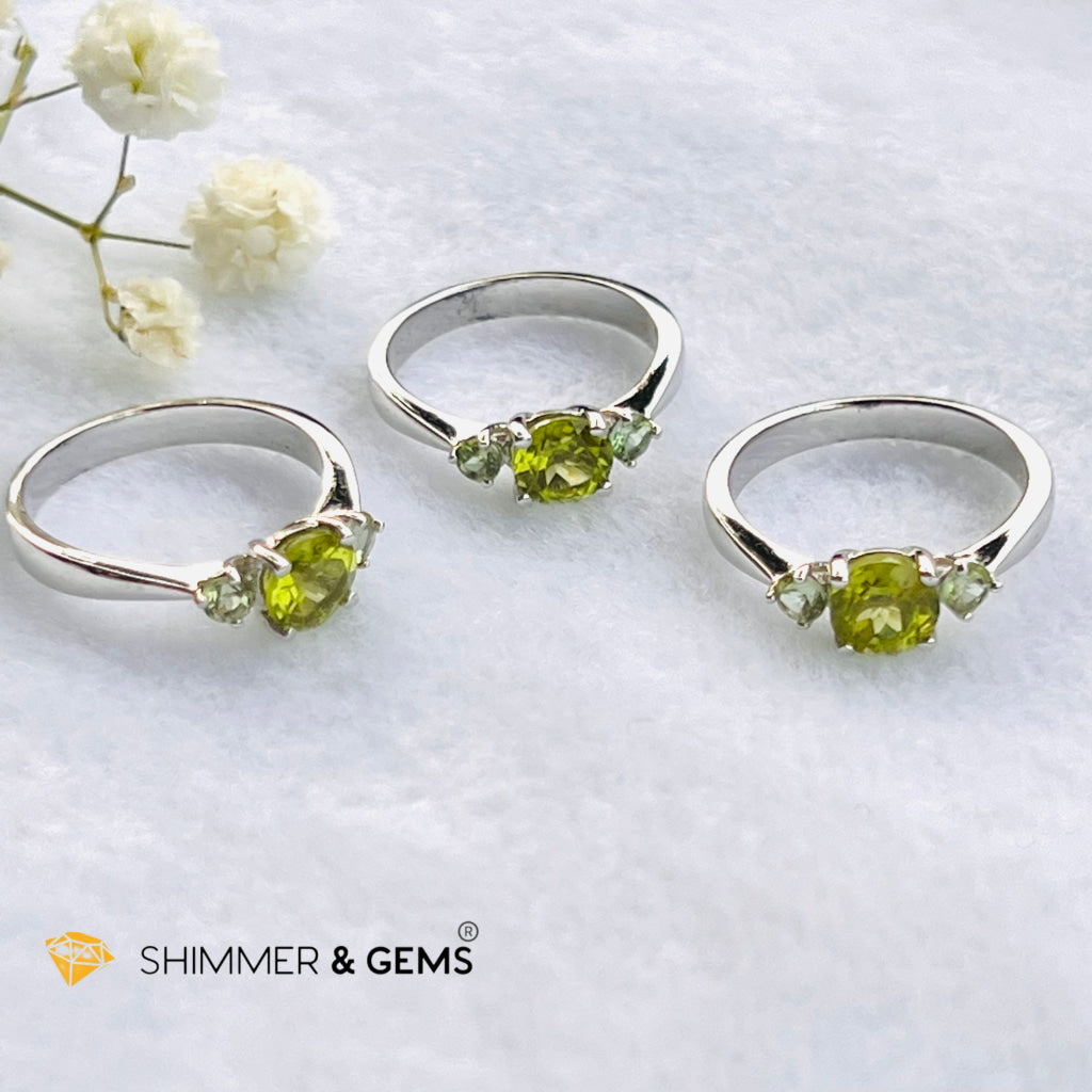 Peridot 6Mm With 3Mm Tourmaline 925 Silver Rings (Money Magnet)