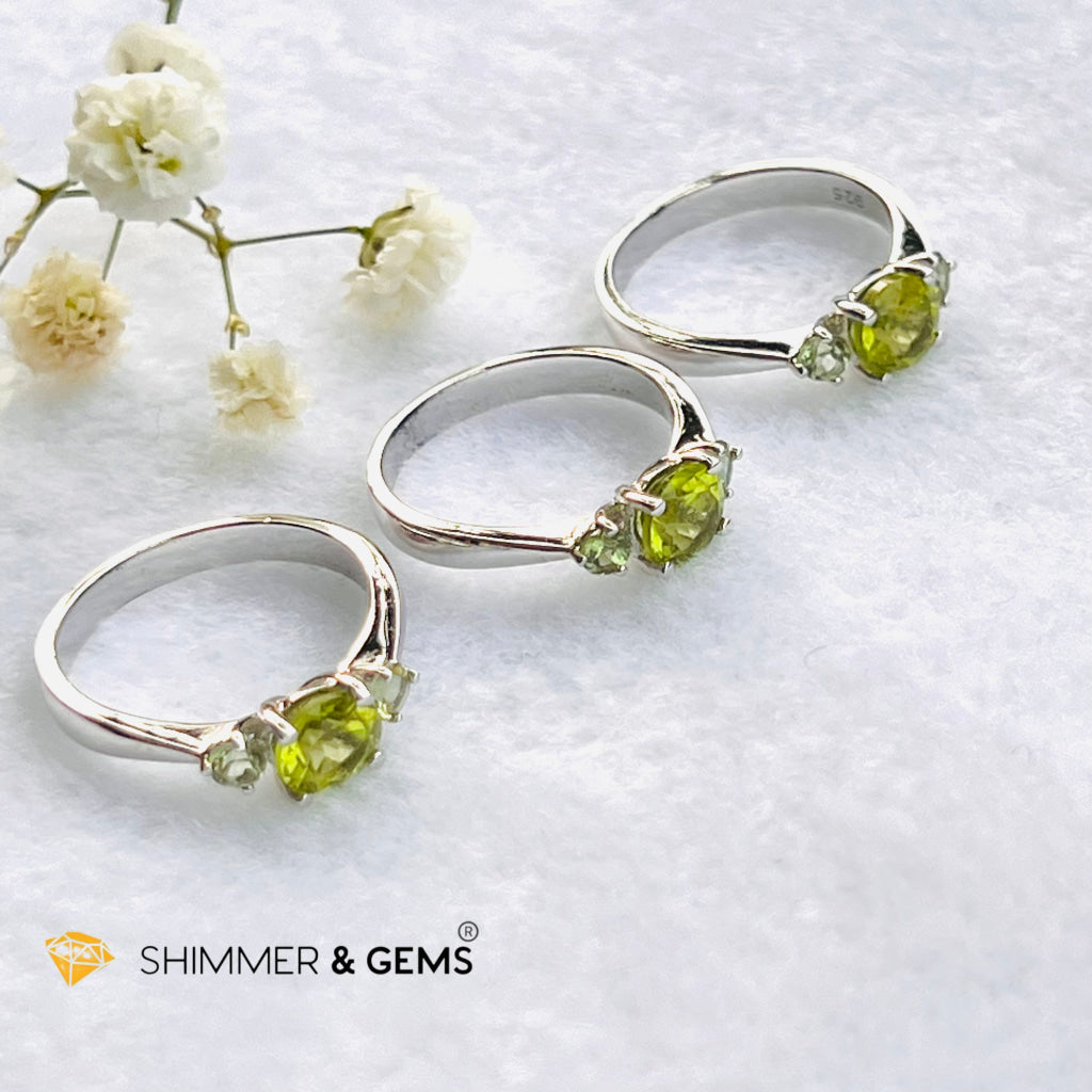 Peridot 6Mm With 3Mm Tourmaline 925 Silver Rings (Money Magnet)