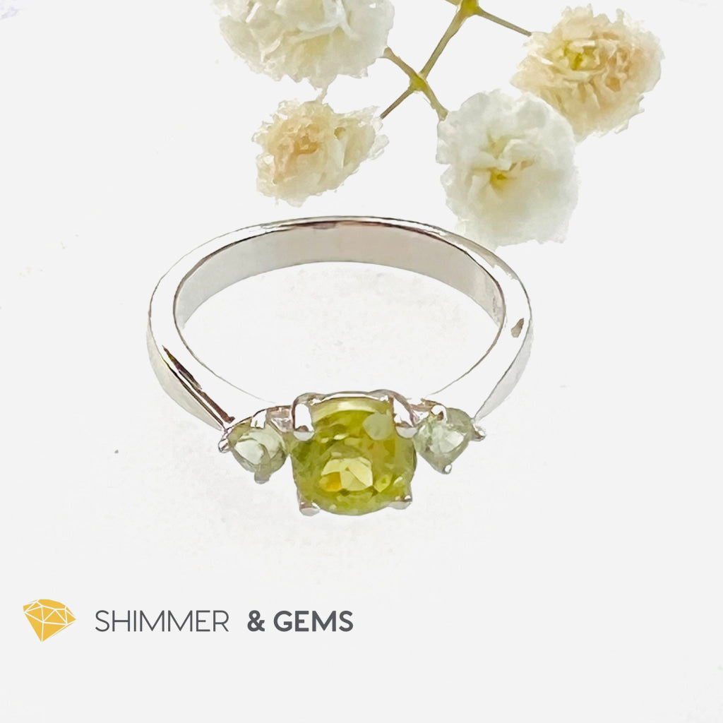Peridot 6Mm With 3Mm Tourmaline 925 Silver Rings (Money Magnet) Us 6