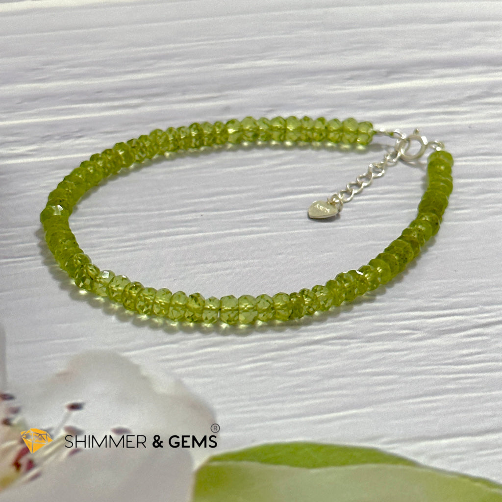 Peridot 925 Silver Bracelet (4-4.5mm Rondelle) Money Magnet