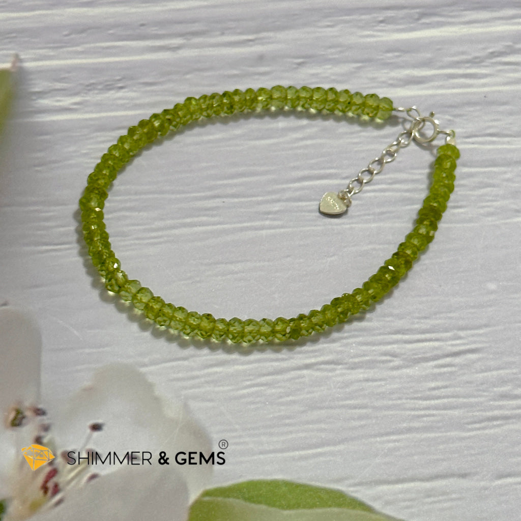 Peridot 925 Silver Bracelet (4-4.5mm Rondelle) Money Magnet