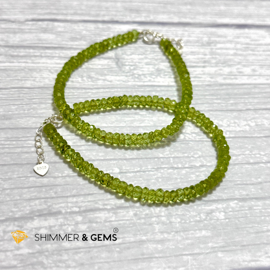 Peridot 925 Silver Bracelet (4-4.5mm Rondelle) Money Magnet