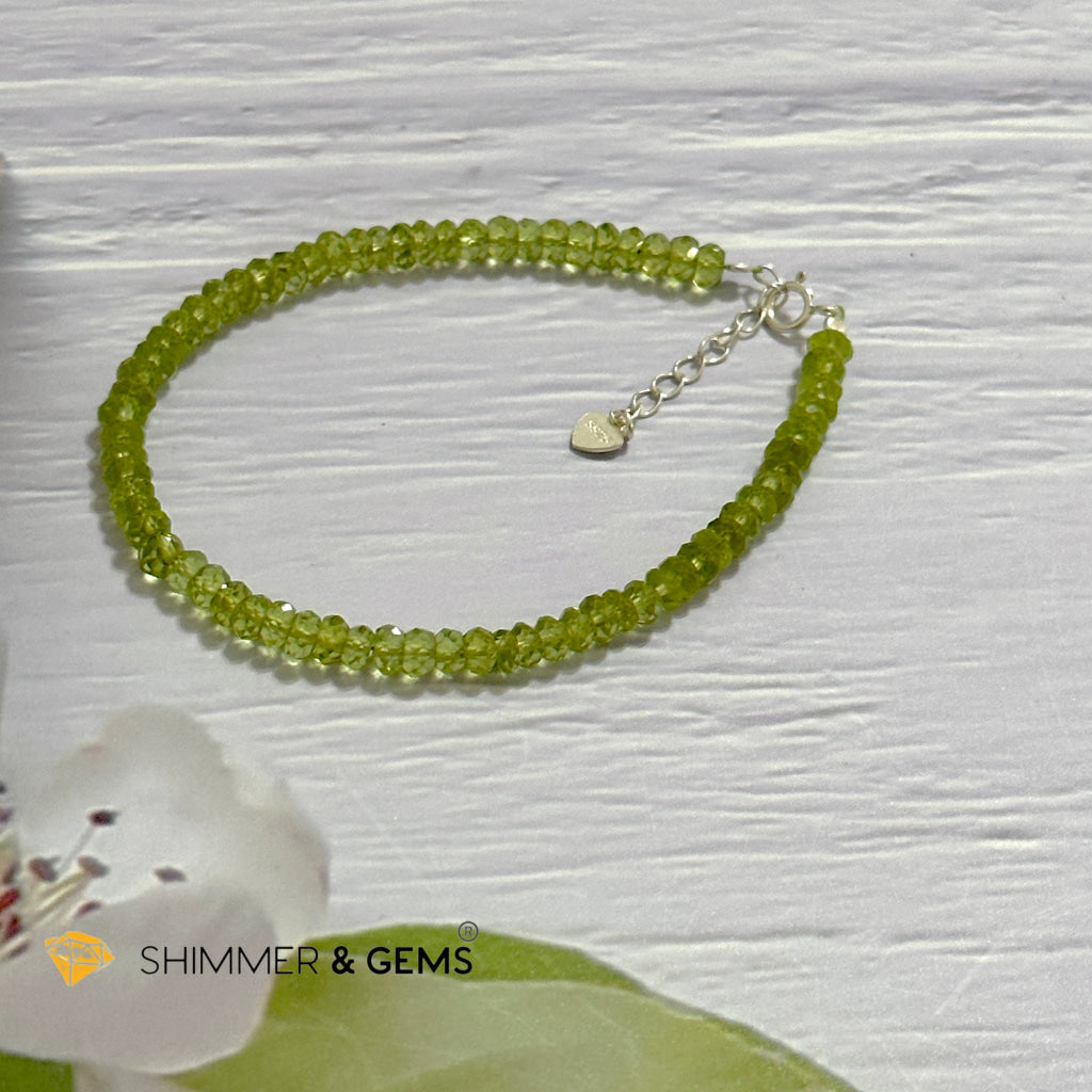 Peridot 925 Silver Bracelet (4-4.5mm Rondelle) Money Magnet