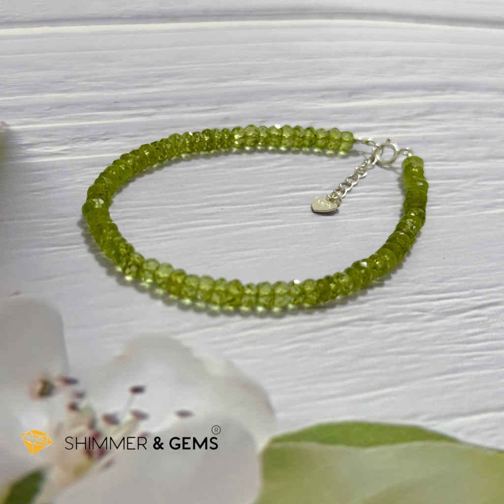 Peridot 925 Silver Bracelet (4-4.5mm Rondelle) Money Magnet