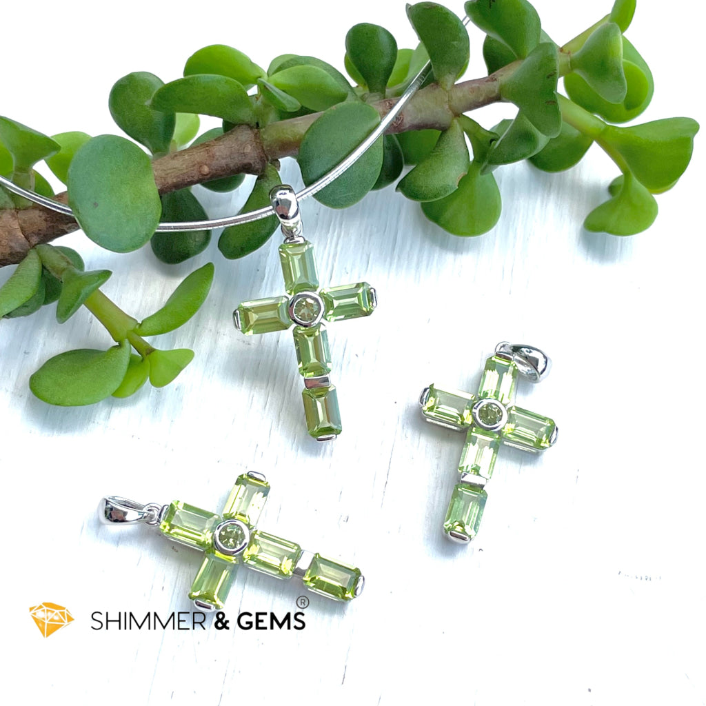 Peridot Cross Pendant In 925 Silver (For Healing And Luck) Charms & Pendants