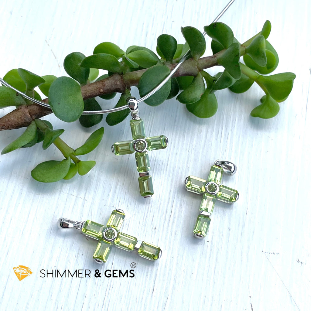 Peridot Cross Pendant In 925 Silver (For Healing And Luck) Charms & Pendants